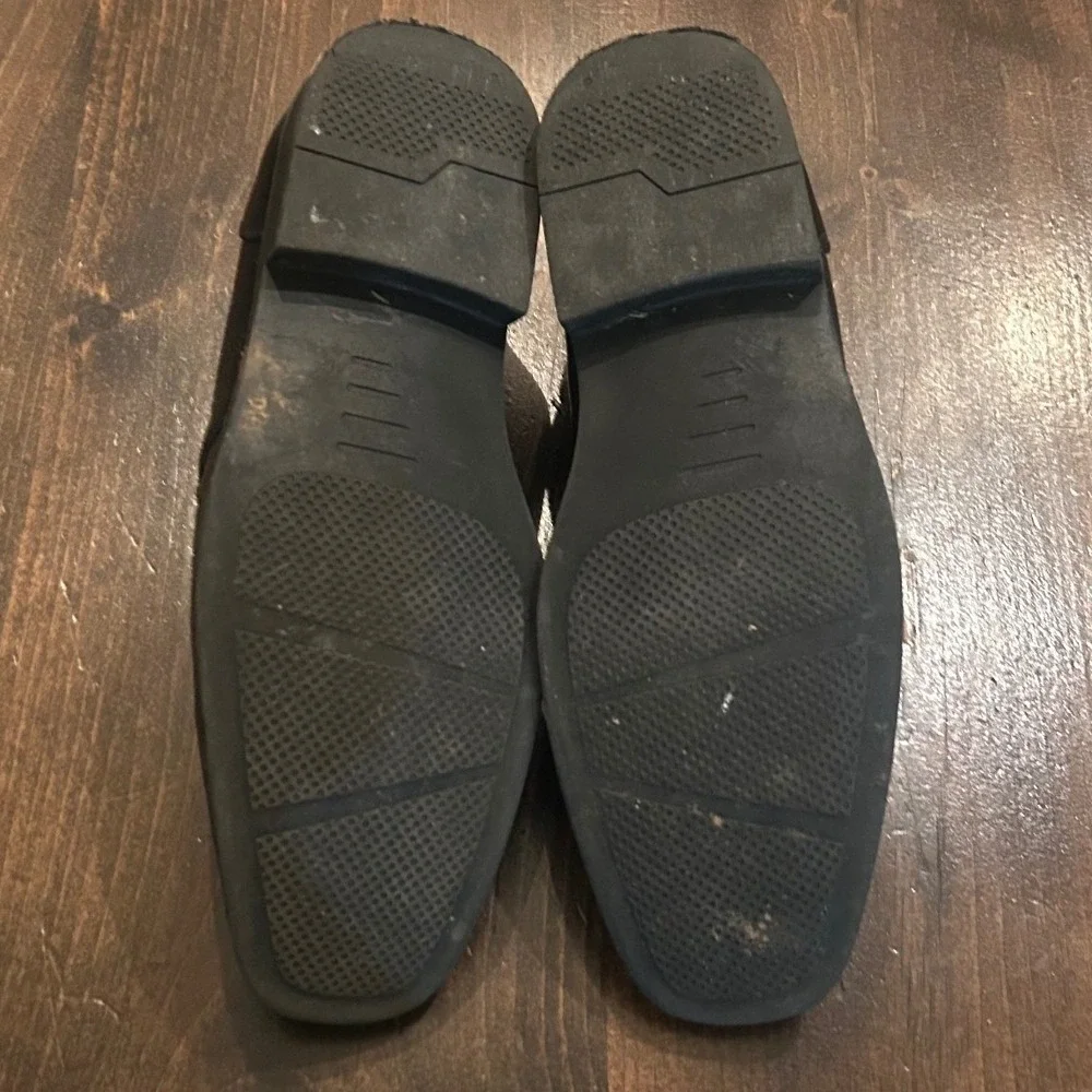 Perry Ellis Lucas Dress Shoes Kids Sz 7 Black Scuffed Square Toe Loafers Classic